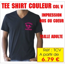 Réf. TCV - Tee shirt couleur col V  - impression 1 couleur - COEUR ou DOS